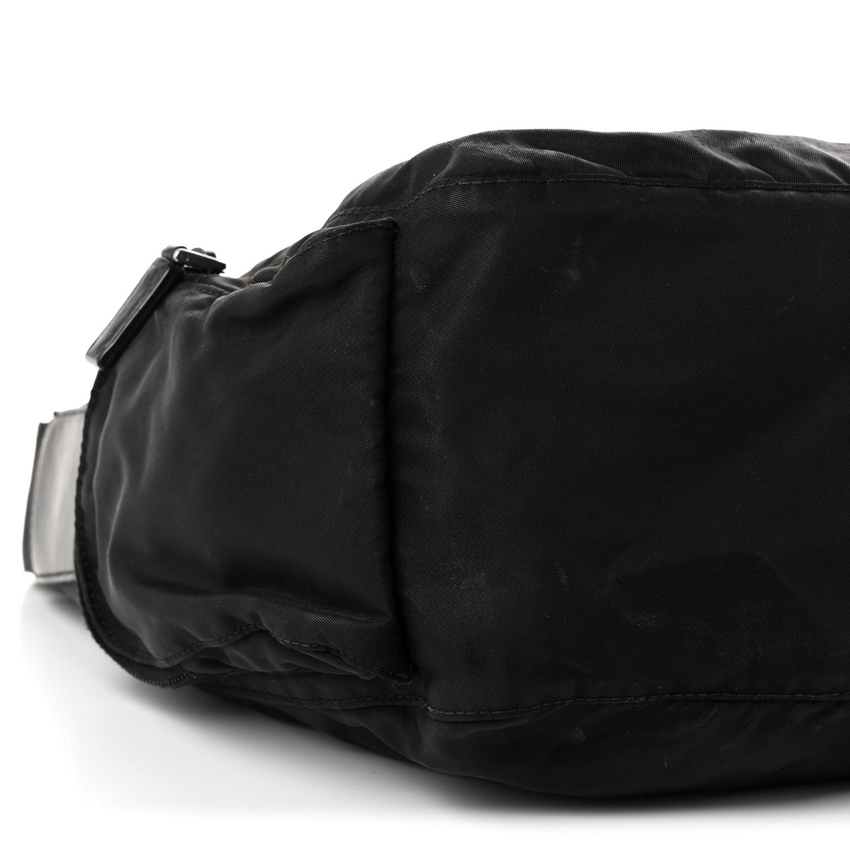 Re-Nylon Vela Saffiano Pocket Double Zip Shoulder Bag Black