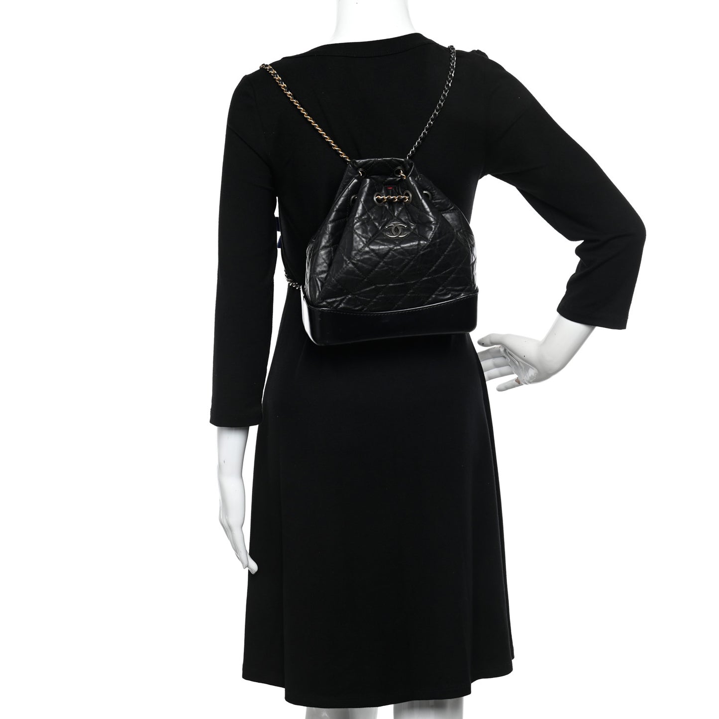 Aged Calfskin Quilted Small Gabrielle Backpack Black