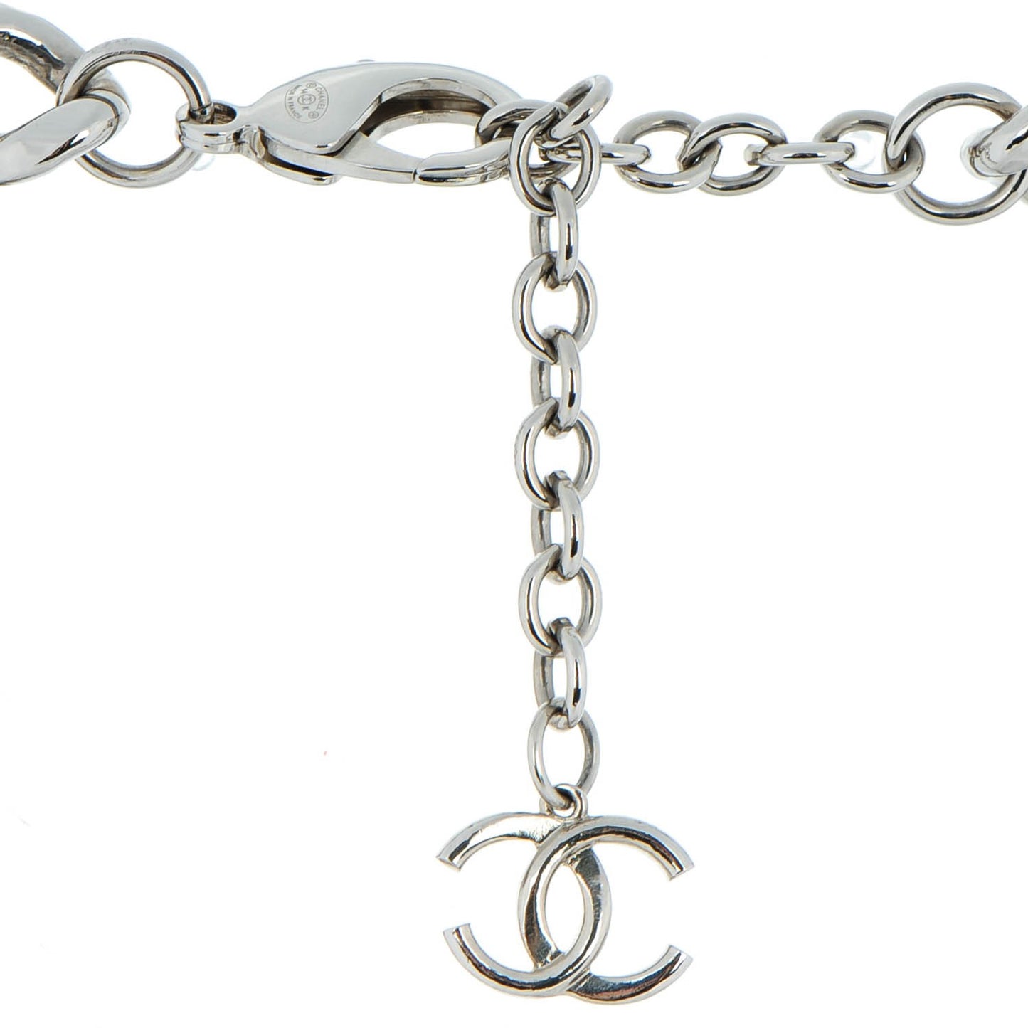 Pearl CC Padlock Necklace Silver