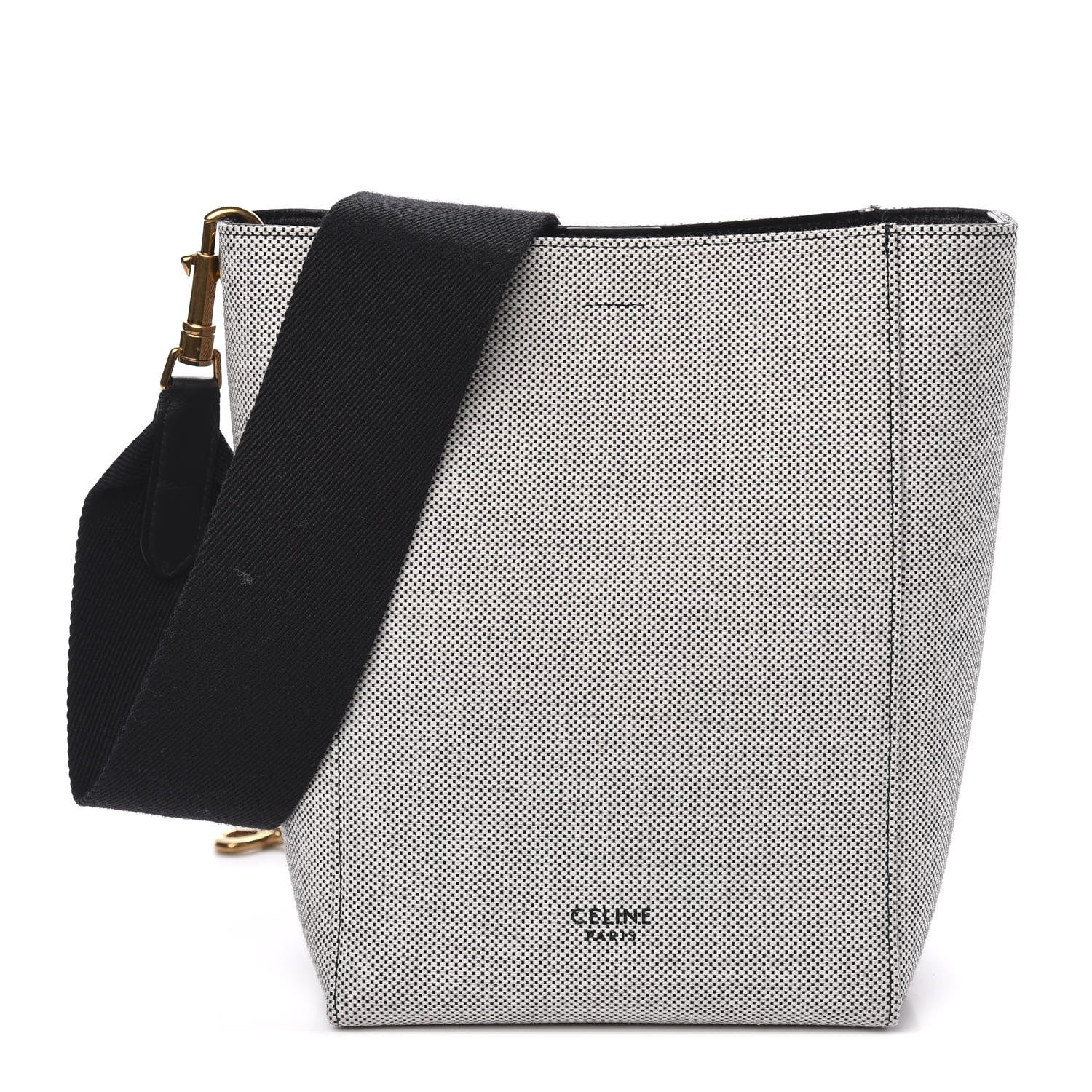 Celine Textured Canvas Small Sangle Bucket Bag Black White 1 of 9