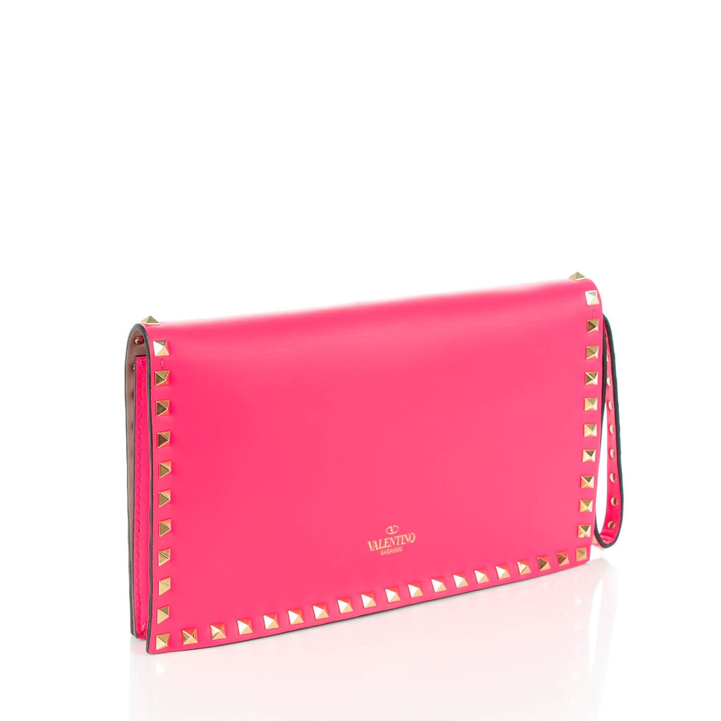 Nappa Rockstud Wristlet Clutch Fuxia Fluo