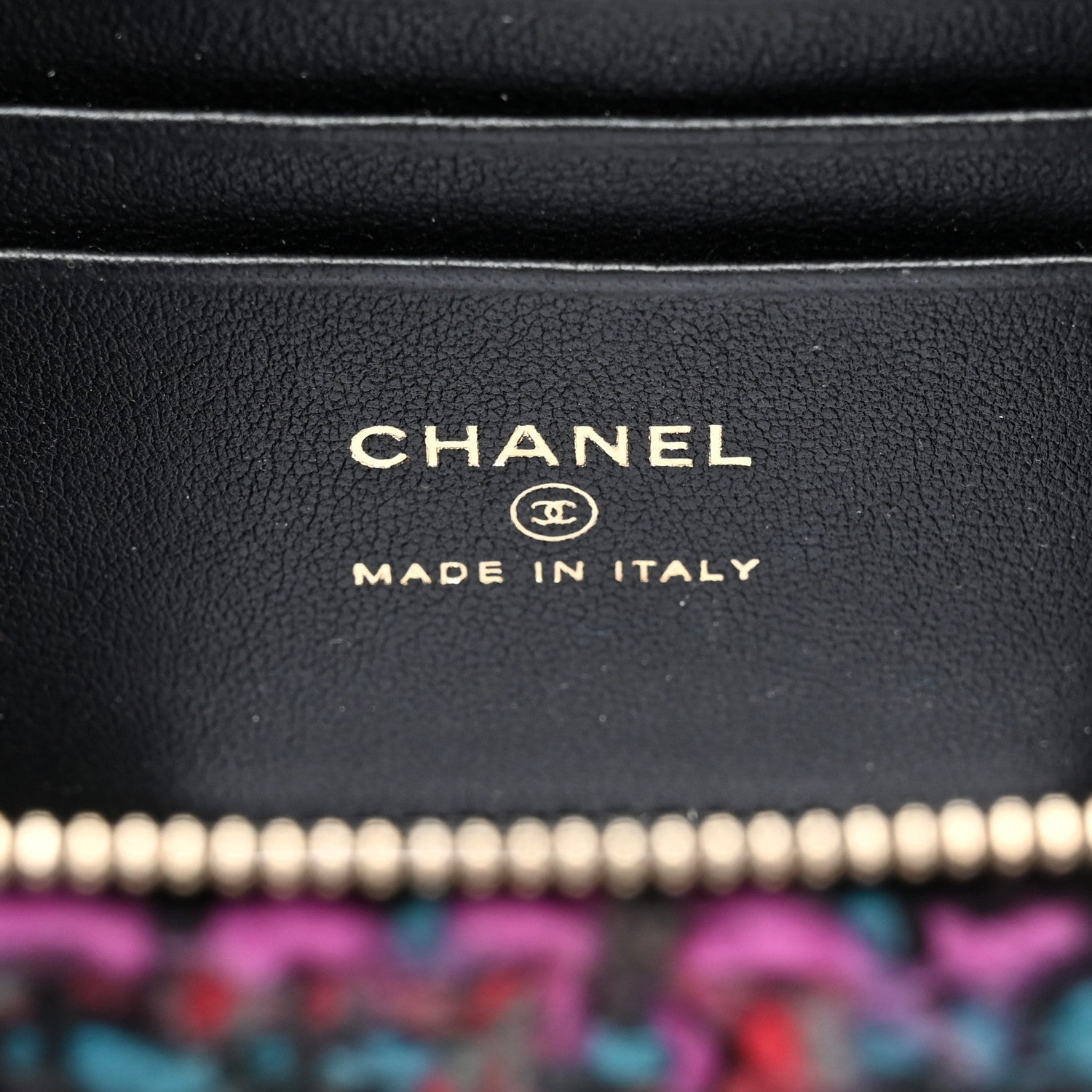 Chanel Tweed Quilted Small Vanity Case With Chain Black Purple Green Red 6 of 11