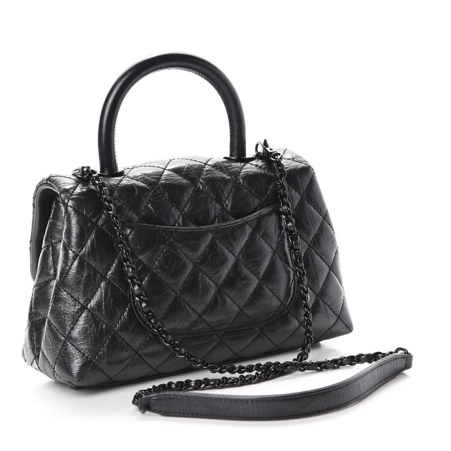 Aged Calfskin Quilted Mini Coco Handle Flap So Black