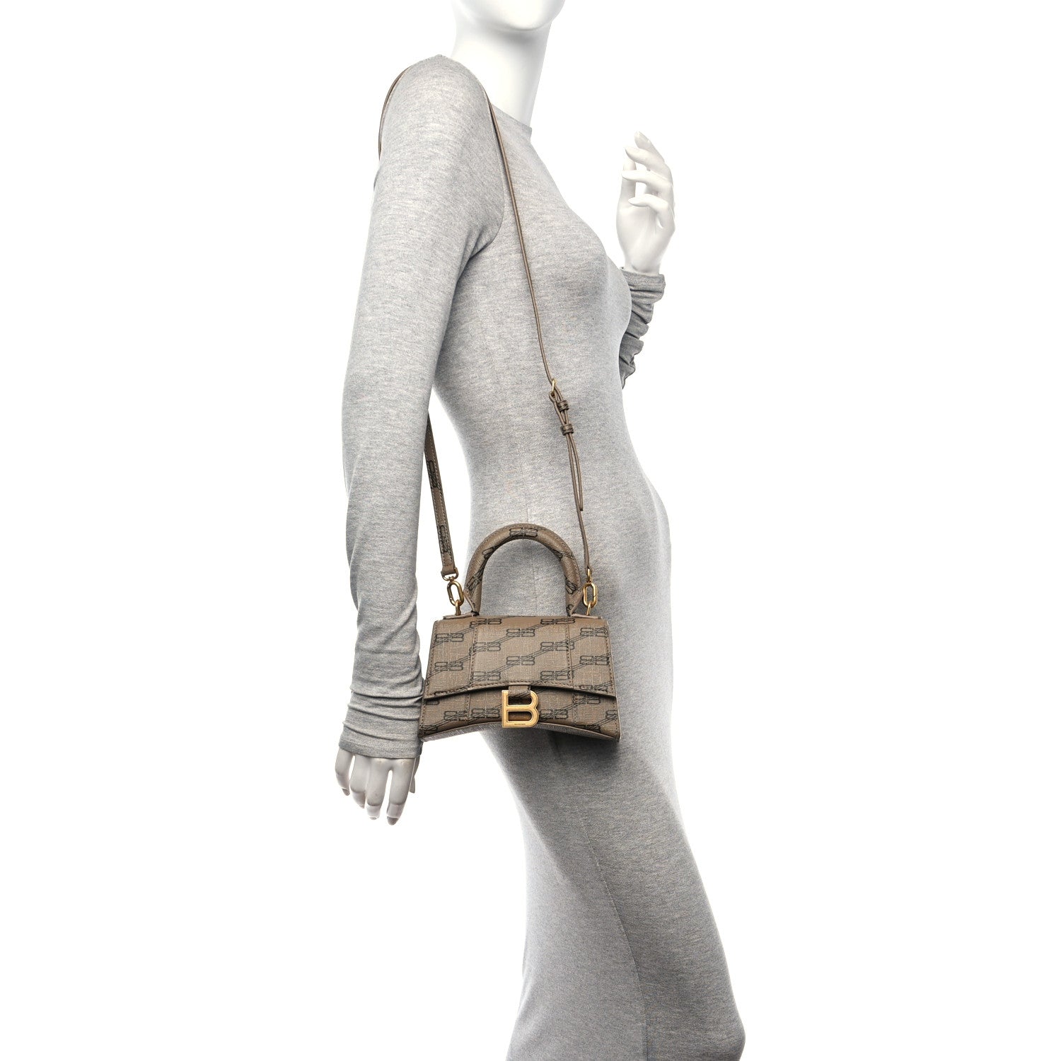 Balenciaga Coated Canvas BB Monogram Hourglass Top Handle Bag XS Beige Brown 2 of 11