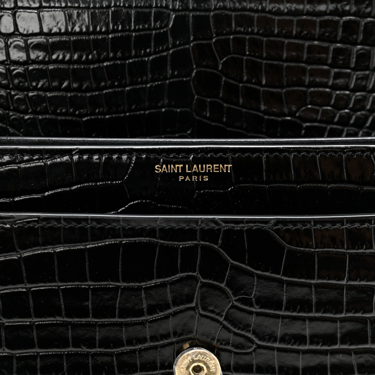 Saint Laurent Calfskin Crocodile Embossed Medium Monogram Sunset Black 6 of 11