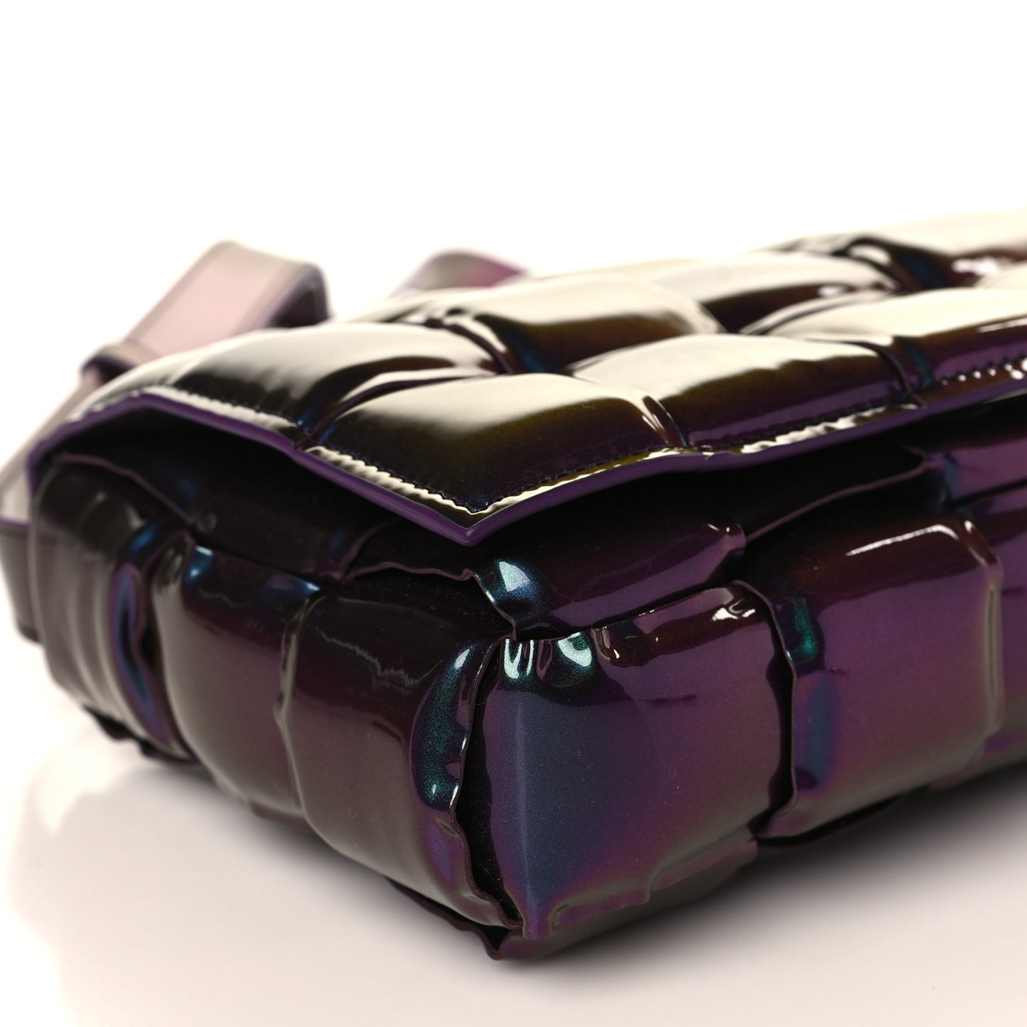 Glossy Nail Polish Nappa Maxi Intreccio Padded Cassette Crossbody Bag Holographic