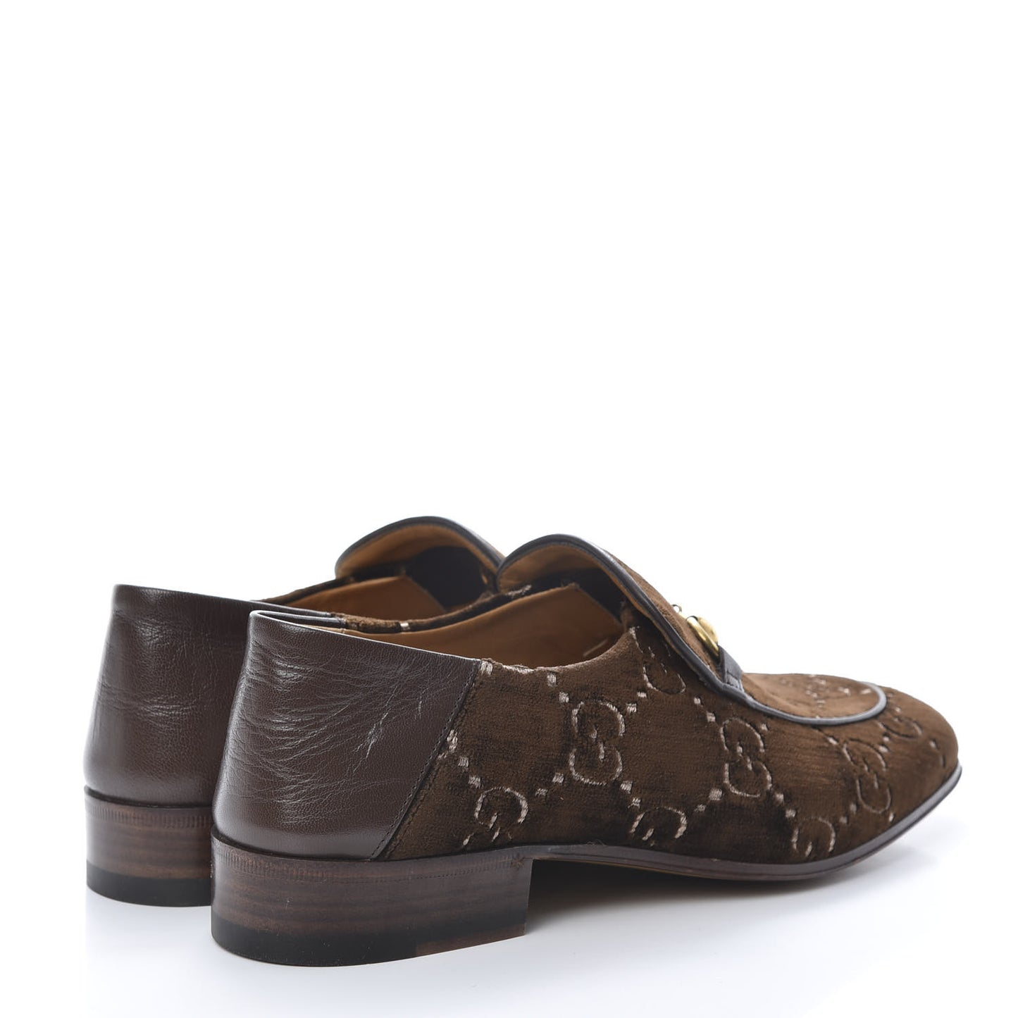 Velvet GG Monogram Goatskin Mens Horsebit Loafers 7 Brown Vintage Cocoa