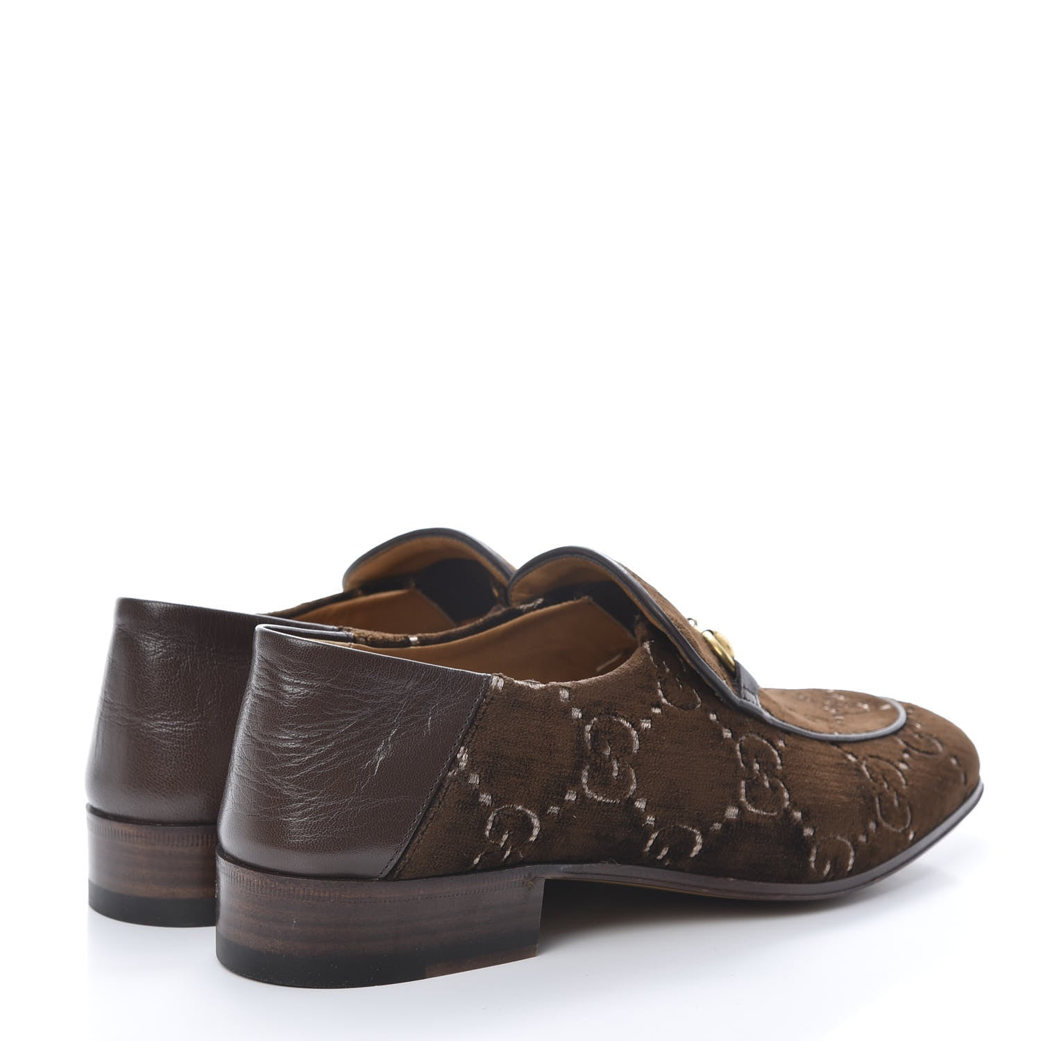 Gucci Velvet GG Monogram Goatskin Mens Horsebit Loafers 7 Brown Vintage Cocoa 4 of 9