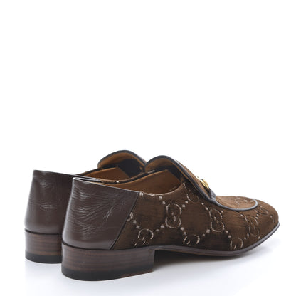 Gucci Velvet GG Monogram Goatskin Mens Horsebit Loafers 7 Brown Vintage Cocoa 4 of 9