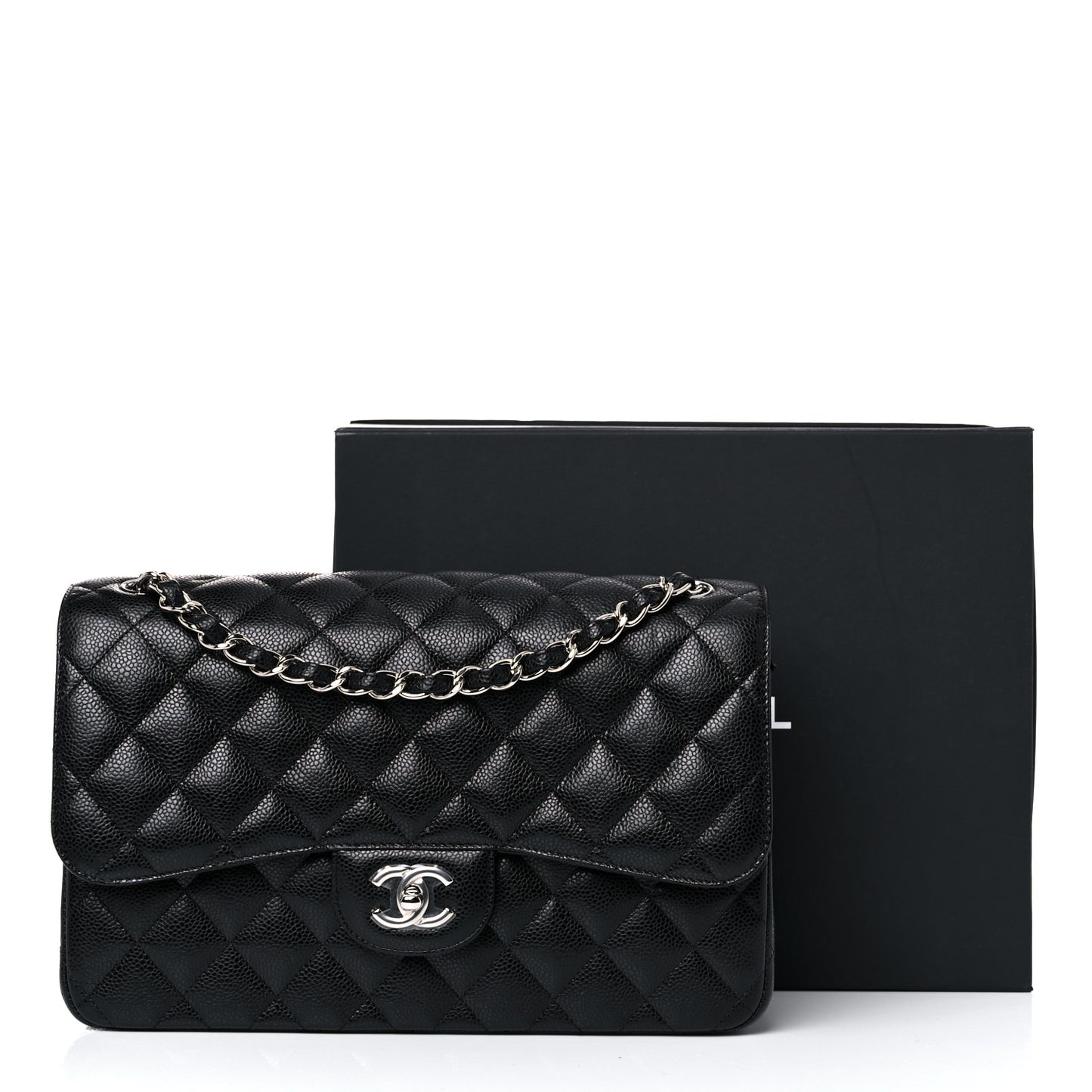 Caviar Quilted Jumbo Double Flap Black