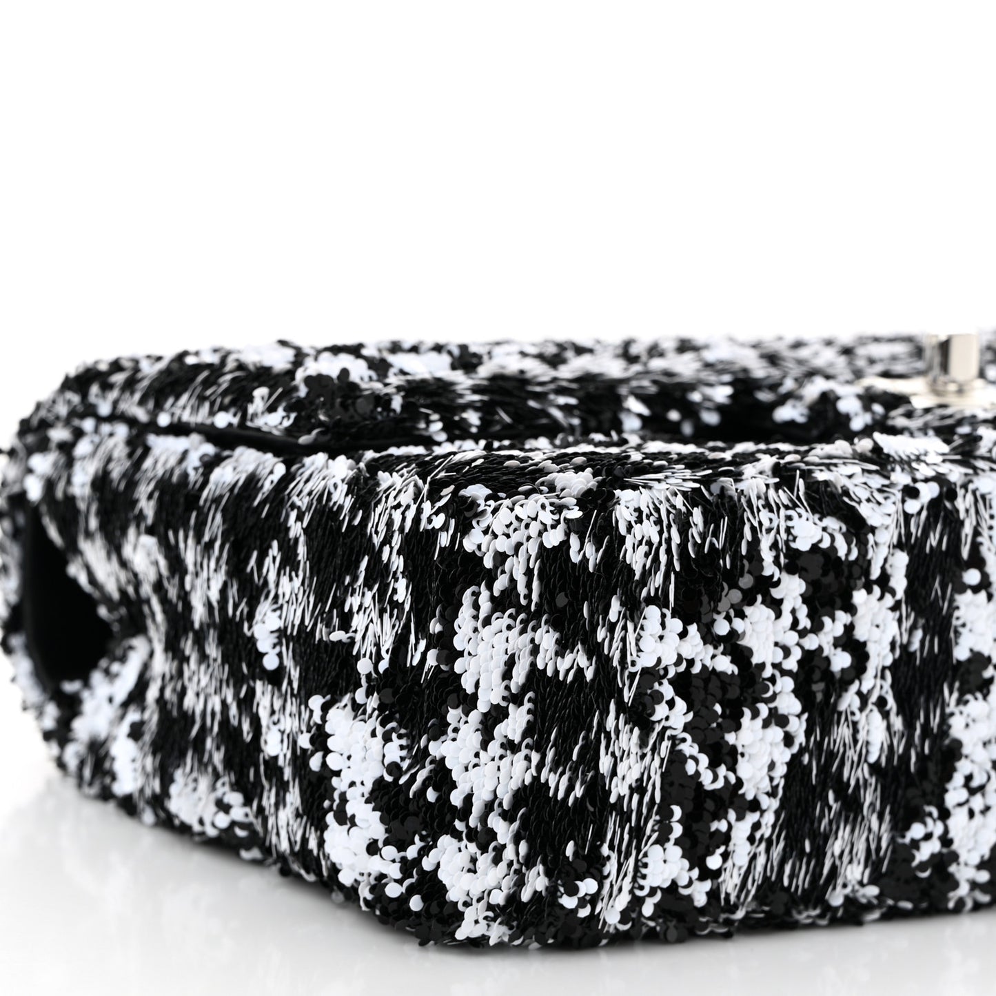Sequin Houndstooth Medium Flap Black White