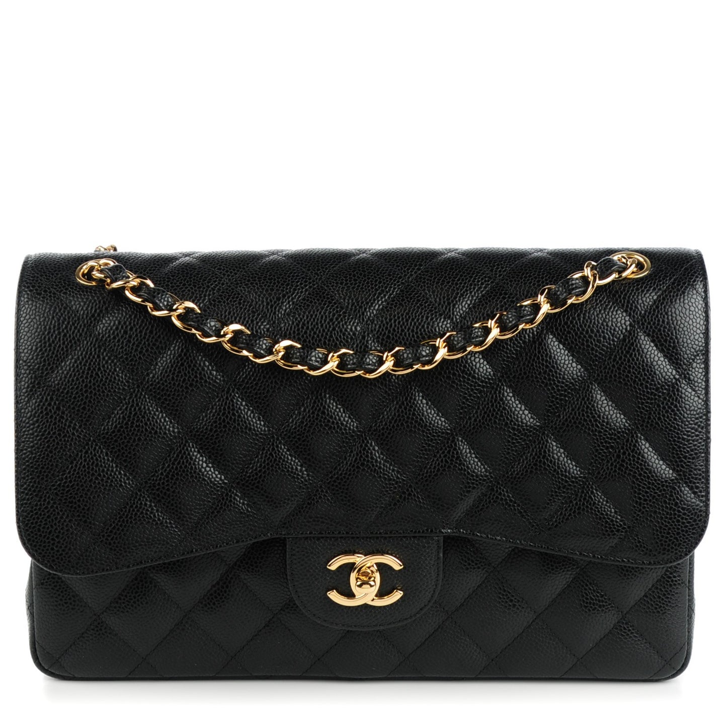 Caviar Quilted Jumbo Double Flap Black