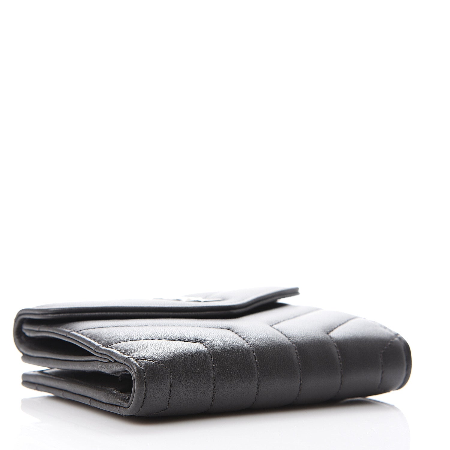Saint Laurent Lambskin Y Quilted Monogram Compact Loulou Wallet Asphalt 3 of 7