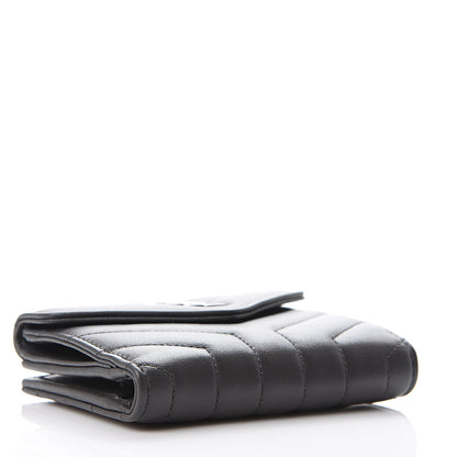Saint Laurent Lambskin Y Quilted Monogram Compact Loulou Wallet Asphalt 3 of 7