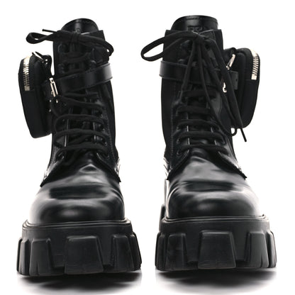 Prada Spazzolato Rois Re-Nylon Metal Triangle Logo Monolith Pouch Pocket 55mm Boots 40 Black 2 of 10