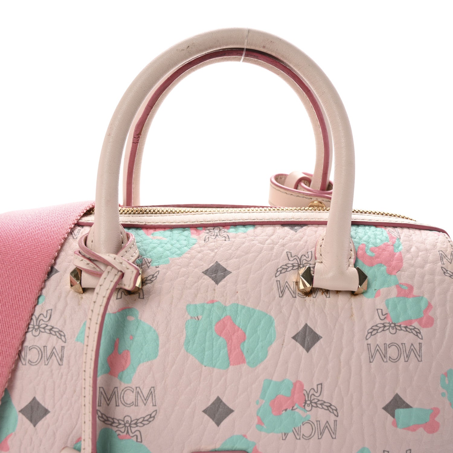 MCM Visetos Floral Leopard Essential Boston Bag Pink 7 of 9