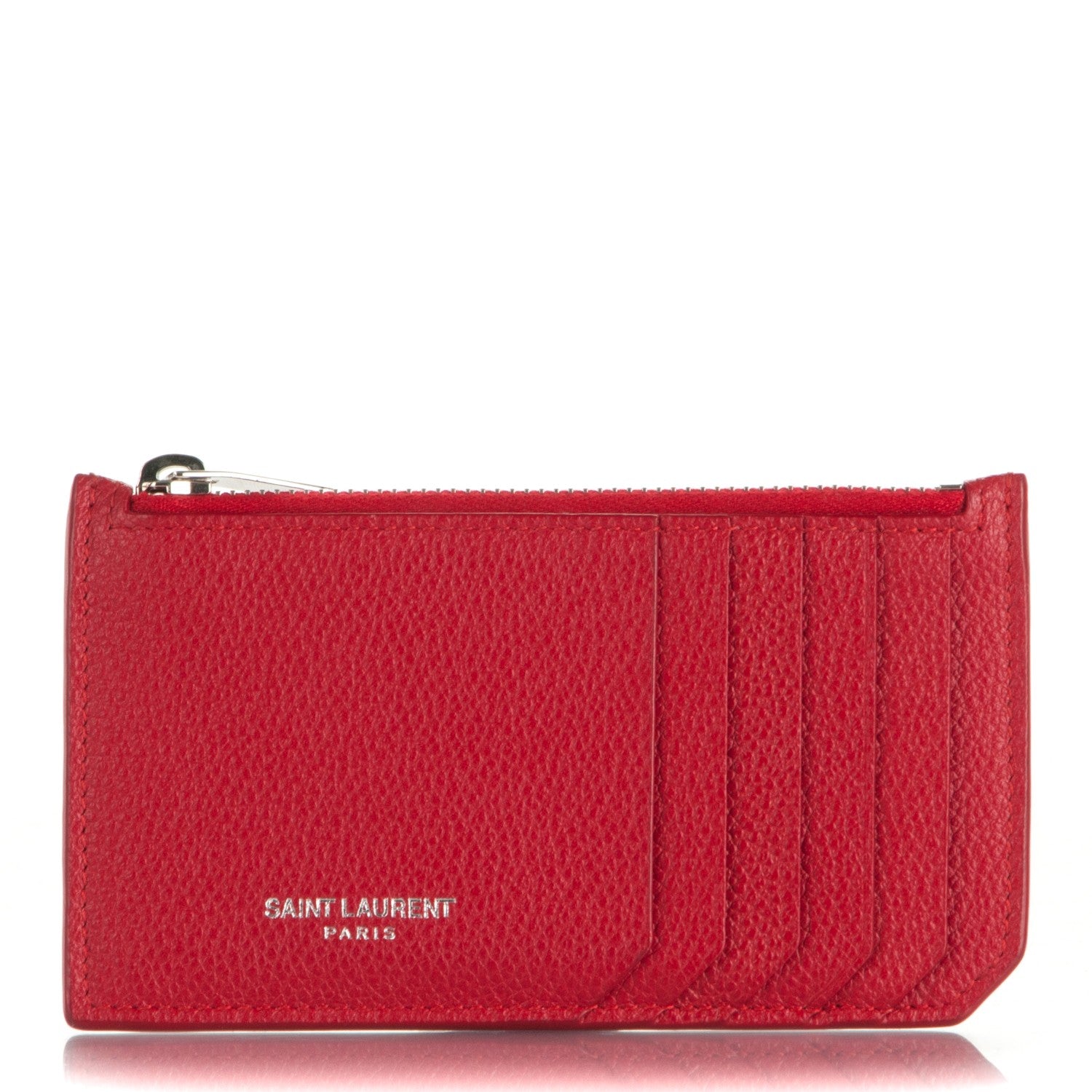 Saint Laurent Grained Calfskin 5 Fragments Zip Pouch Card Holder New Red 1 of 7