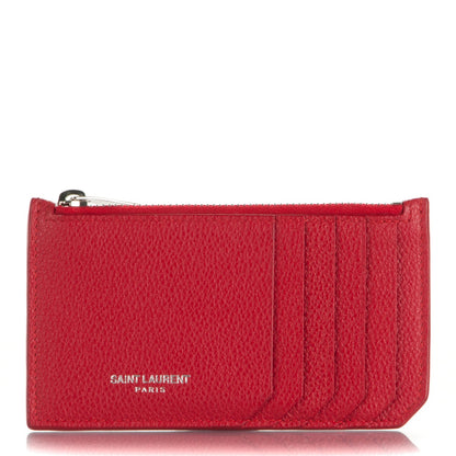 Saint Laurent Grained Calfskin 5 Fragments Zip Pouch Card Holder New Red 1 of 7