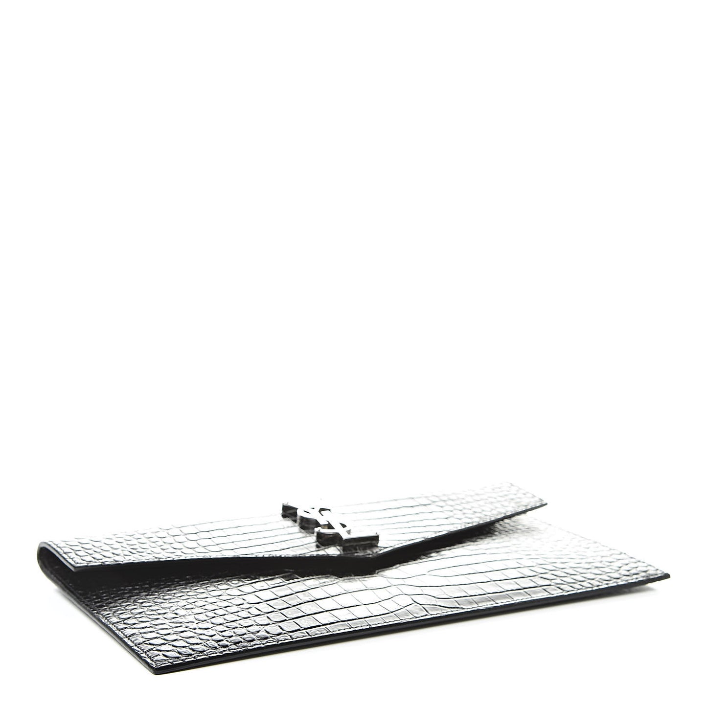 Calfskin Crocodile Embossed Uptown Monogram Clutch Black