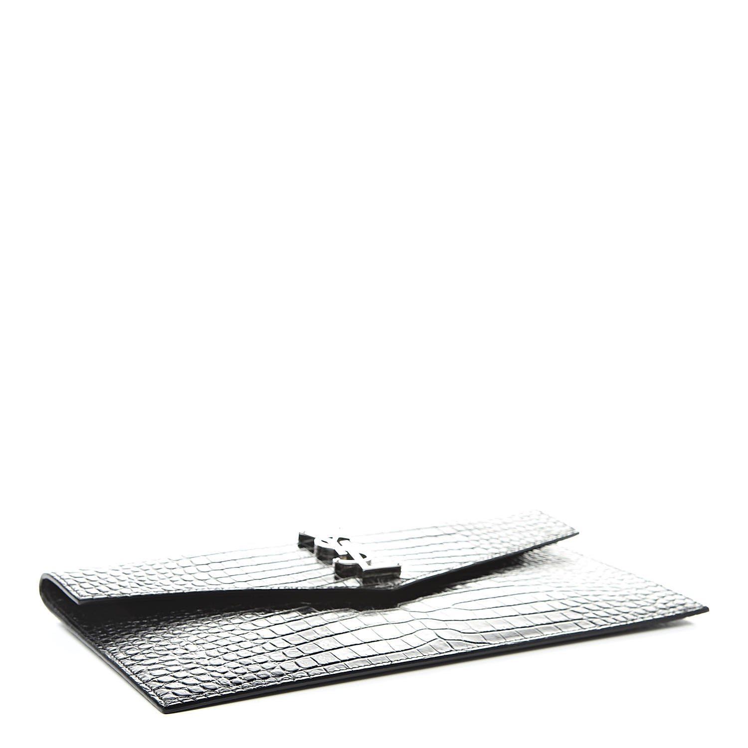 Saint Laurent Calfskin Crocodile Embossed Uptown Monogram Clutch Black 4 of 8