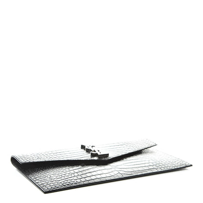Saint Laurent Calfskin Crocodile Embossed Uptown Monogram Clutch Black 4 of 8