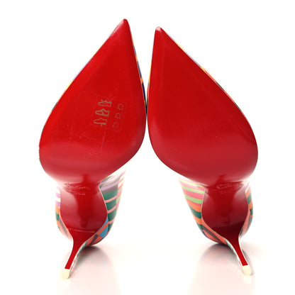 Christian Louboutin Patent Striped Grand Bain Swimming Pool Hot Chick 100 Pumps 38.5 Multicolor Lin Blue White 5 of 9