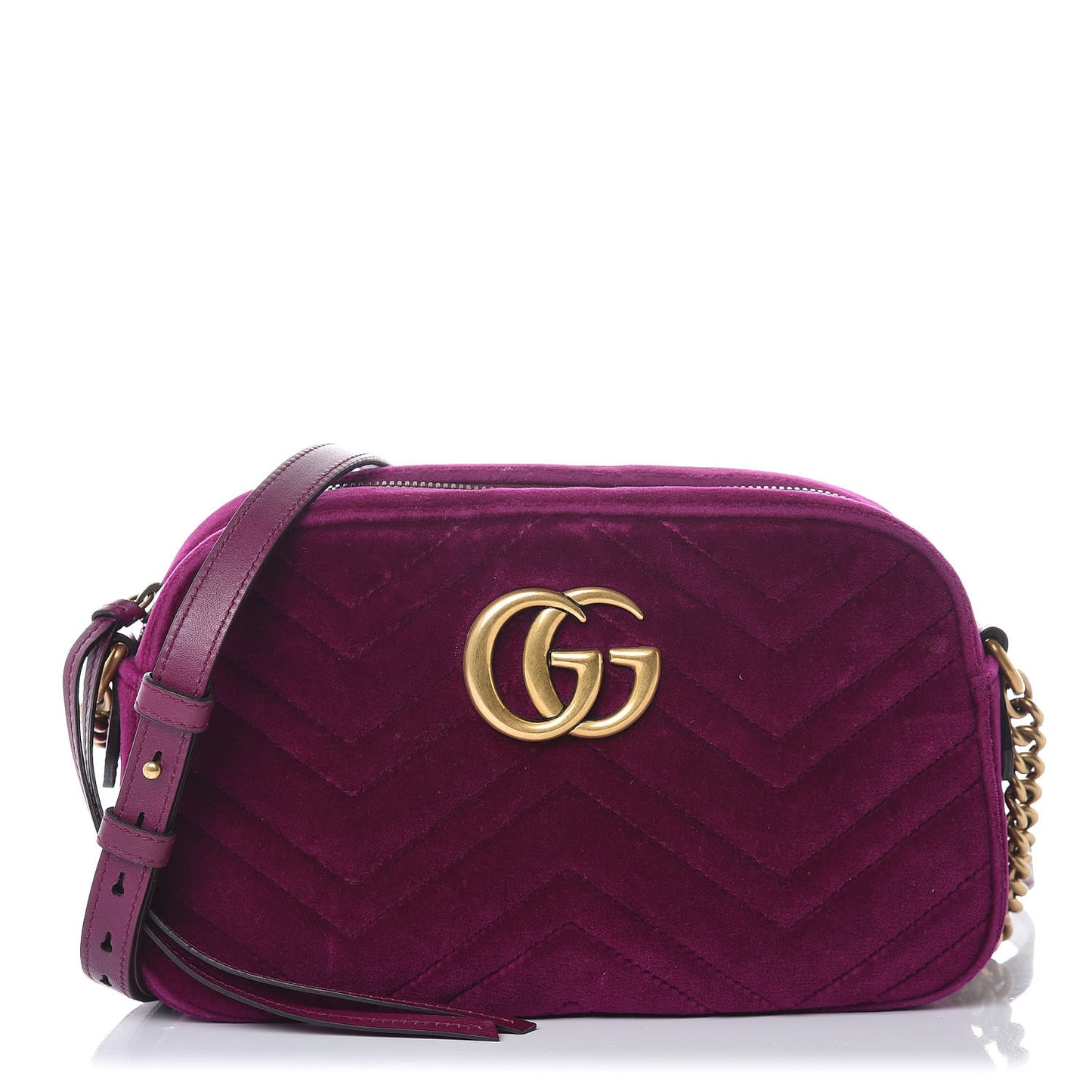 Velvet Matelasse Small GG Marmont Chain Shoulder Bag Fuchsia Violet Cyclamen