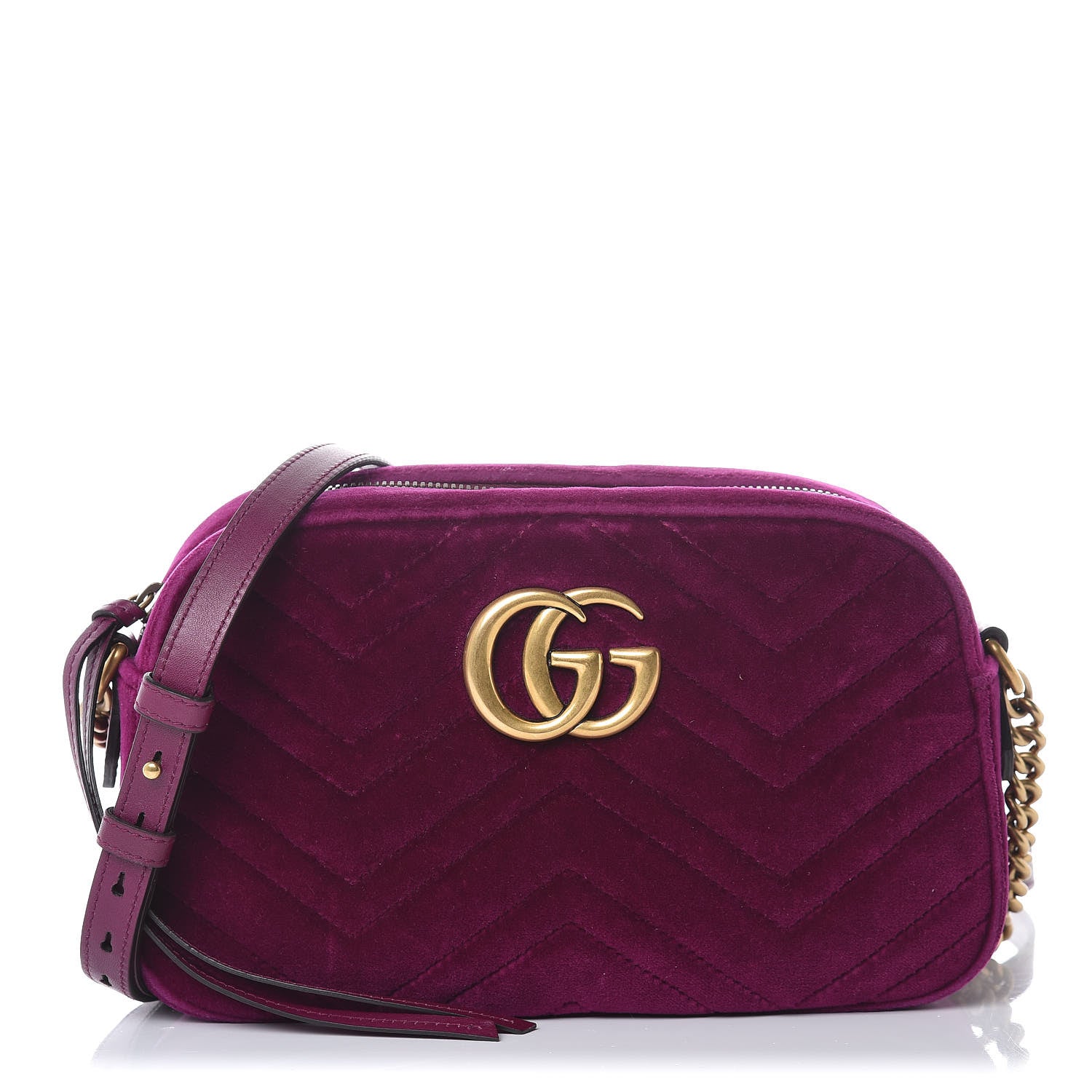 Gucci Velvet Matelasse Small GG Marmont Chain Shoulder Bag Fuchsia Violet Cyclamen 1 of 13