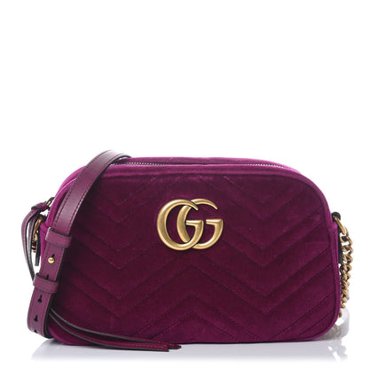 Gucci Velvet Matelasse Small GG Marmont Chain Shoulder Bag Fuchsia Violet Cyclamen 1 of 13