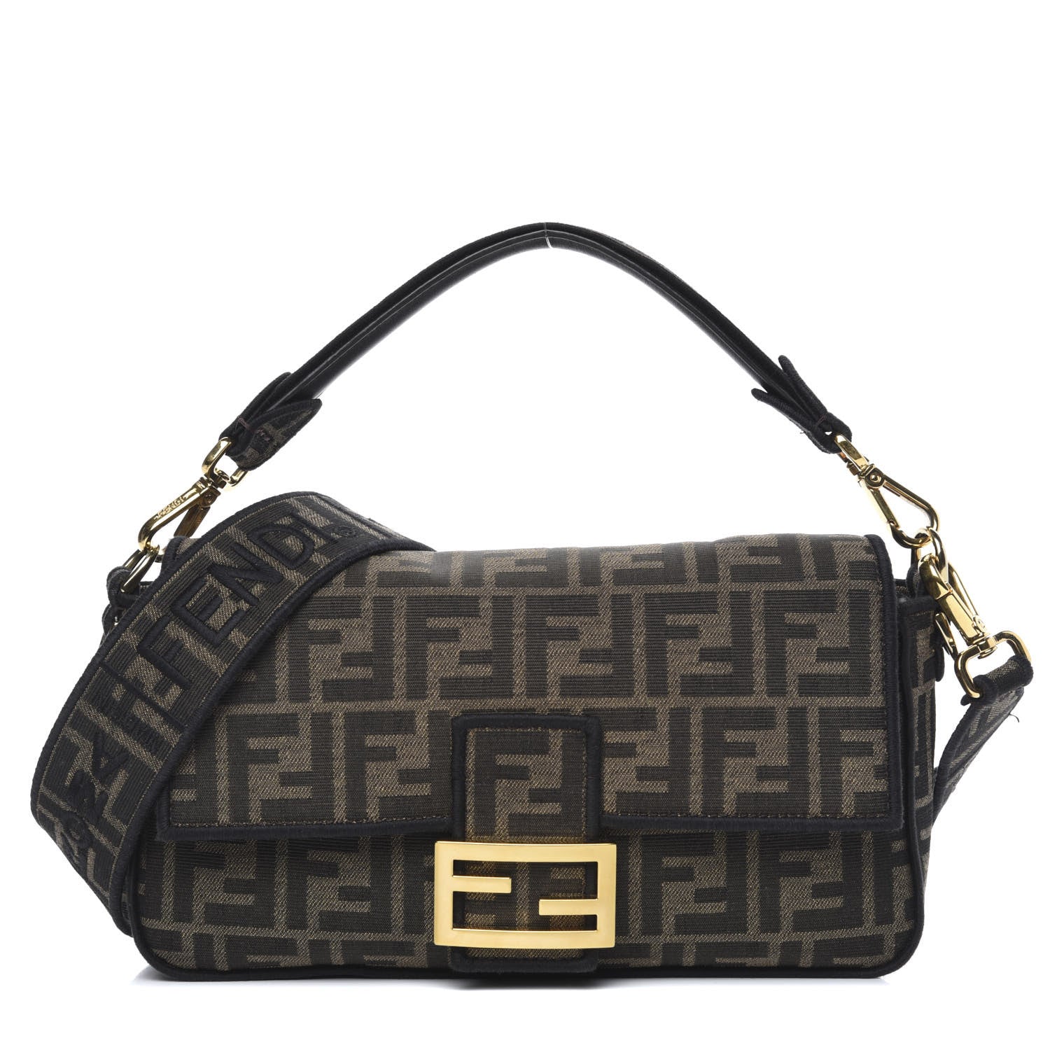 Fendi Fabric Jacquard FF 1974 Medium Baguette Tobacco Moro Black 1 of 10