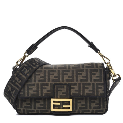 Fendi Fabric Jacquard FF 1974 Medium Baguette Tobacco Moro Black 1 of 10