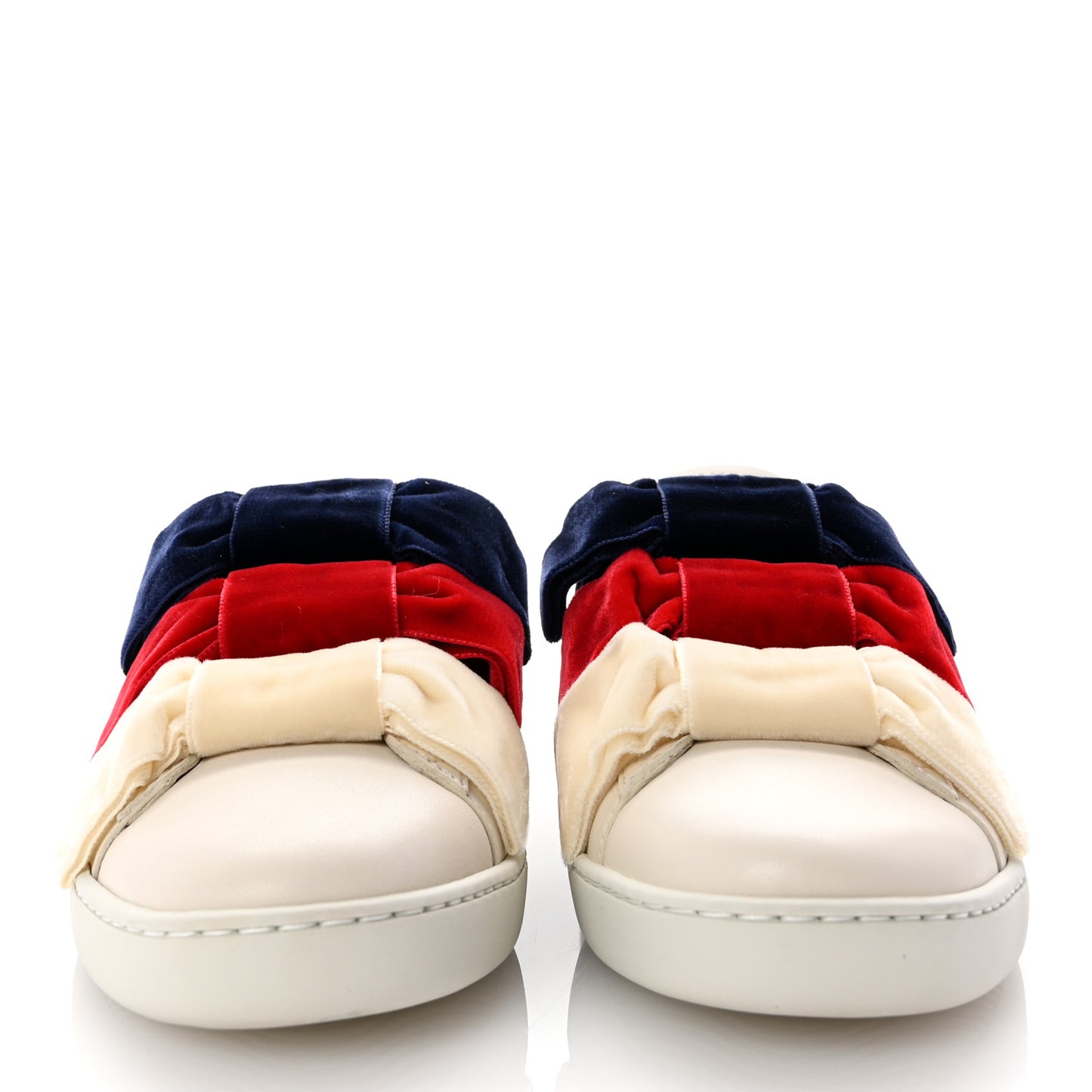 Calfskin Womens Velvet Bow Ace Sneakers 35.5 White