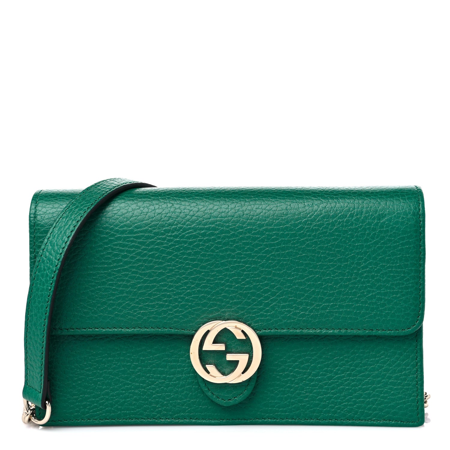 Gucci Dollar Calfskin Interlocking G Chain Wallet Emerald 1 of 9