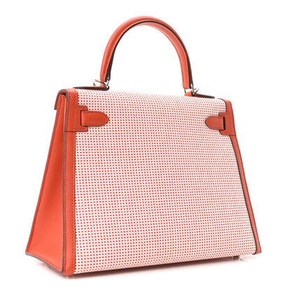 Hermes Toile Quadrille Swift Kelly Sellier 28 Ecru Brique Mauve Terre 3 of 10
