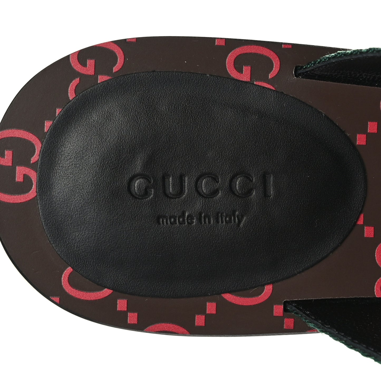 Nylon Calfskin Web GG Monogram Womens Thong Sandals 37.5 Green Red Cocoa
