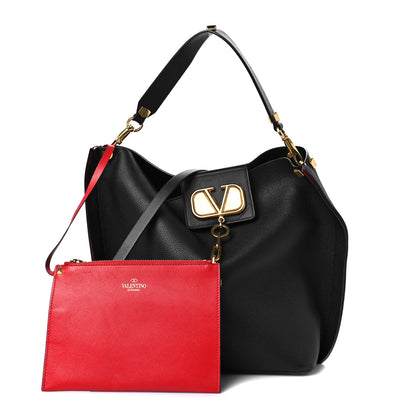 Valentino Garavani Grainy Calfskin VLogo Escape Hobo Bag Black 1 of 8