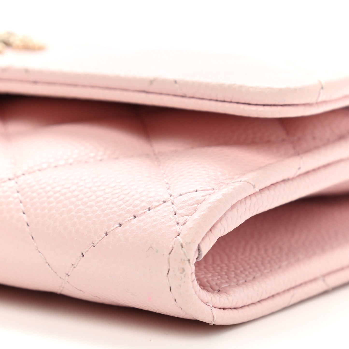 Caviar Quilted Crystal CC Large Gusset Flap Wallet Pink