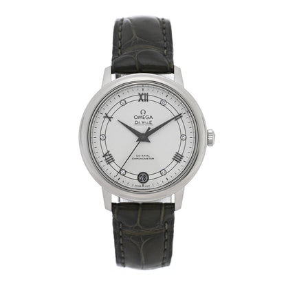 Omega Stainless Steel Alligator Diamond 32.7mm De Ville Prestige Quartz Watch White 424.13.33.20.52.002 1 of 5