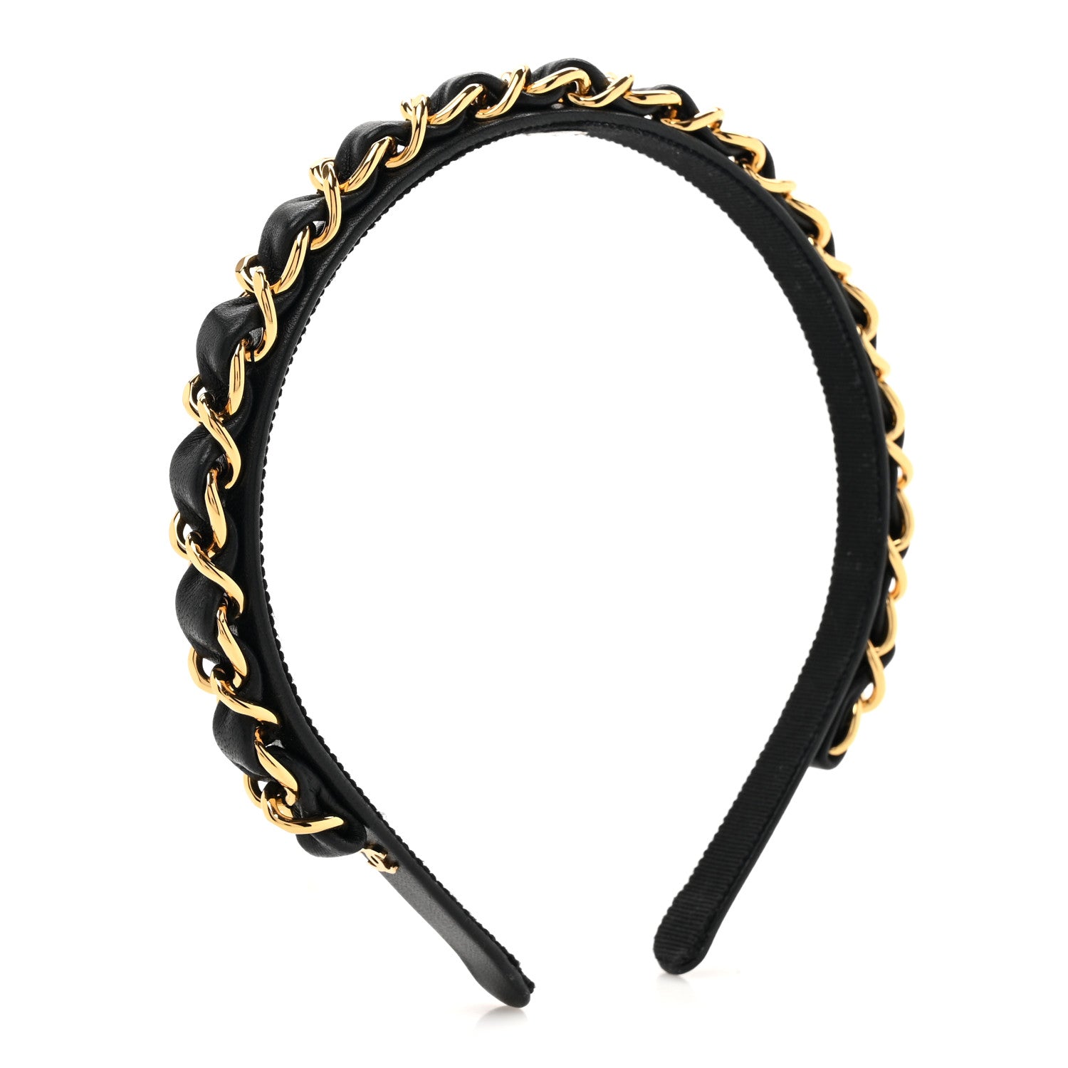 Chanel Metal Lambskin Chain CC Headband Black Gold 3 of 7