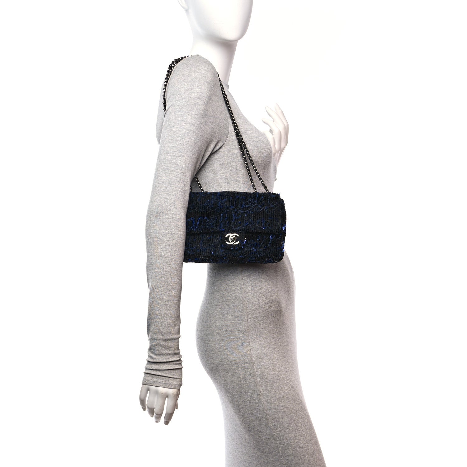 Chanel Sequin Logo Mini Rectangular Flap Black Blue 2 of 10