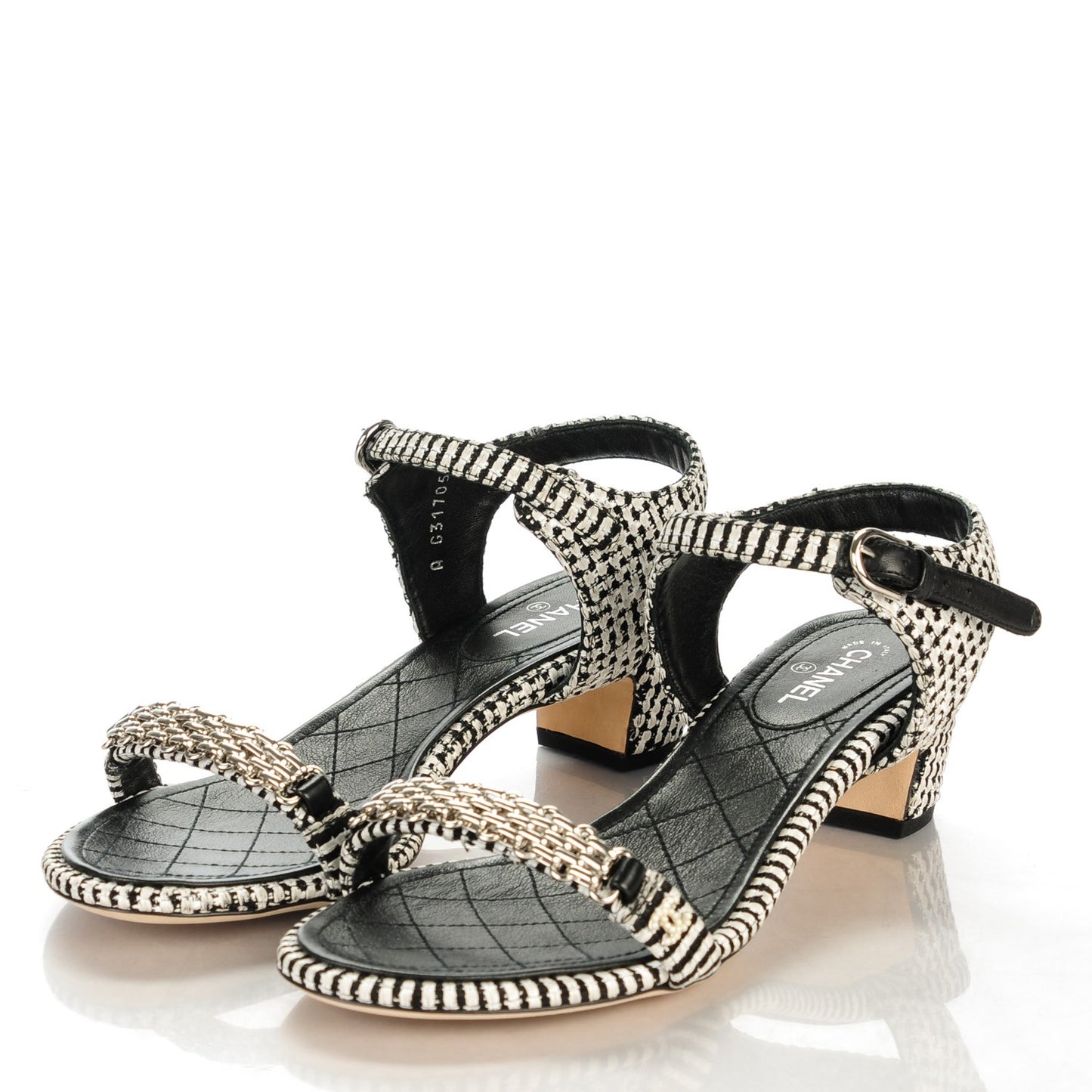 Tweed Chain Sandals 38.5 Black White