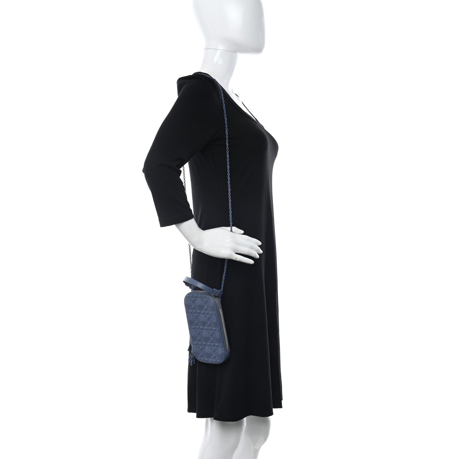 Christian Dior Calfskin Cannage Diamond Cannage Phone Holder Blue 2 of 10