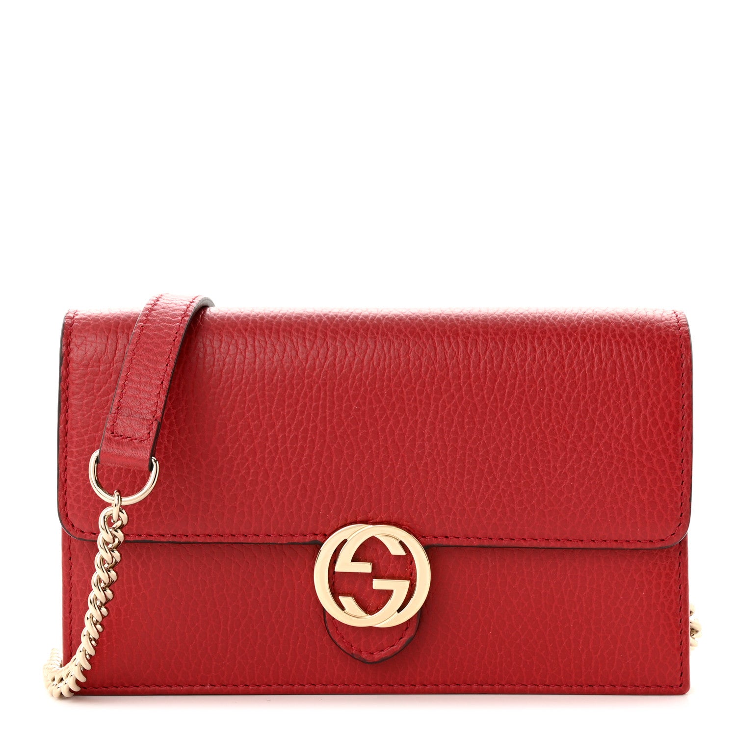 Gucci Dollar Calfskin Interlocking G Chain Wallet Red 1 of 10