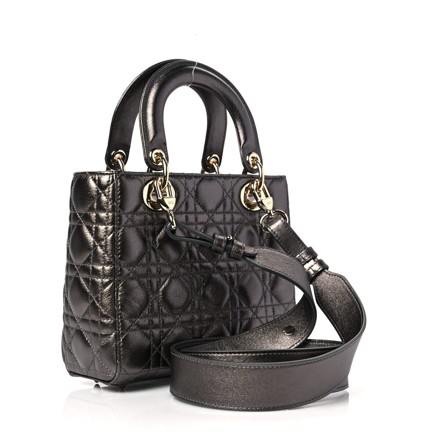 Lambskin Cannage Small My ABCDior Lady Dior Metallic Grey