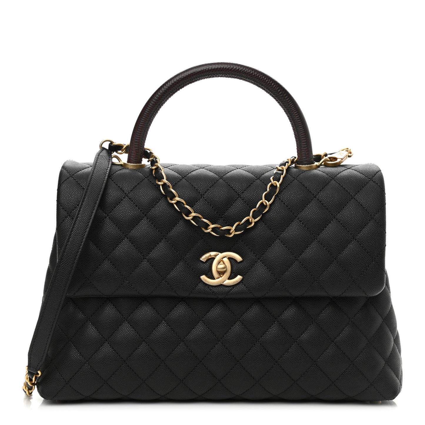 Caviar Lizard Quilted Medium Coco Handle Flap Black