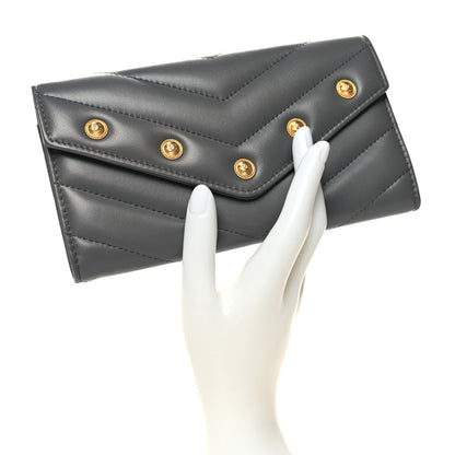 Chanel Lambskin Chevron Quilted Medallion Gusset Wallet Grey 2 of 9