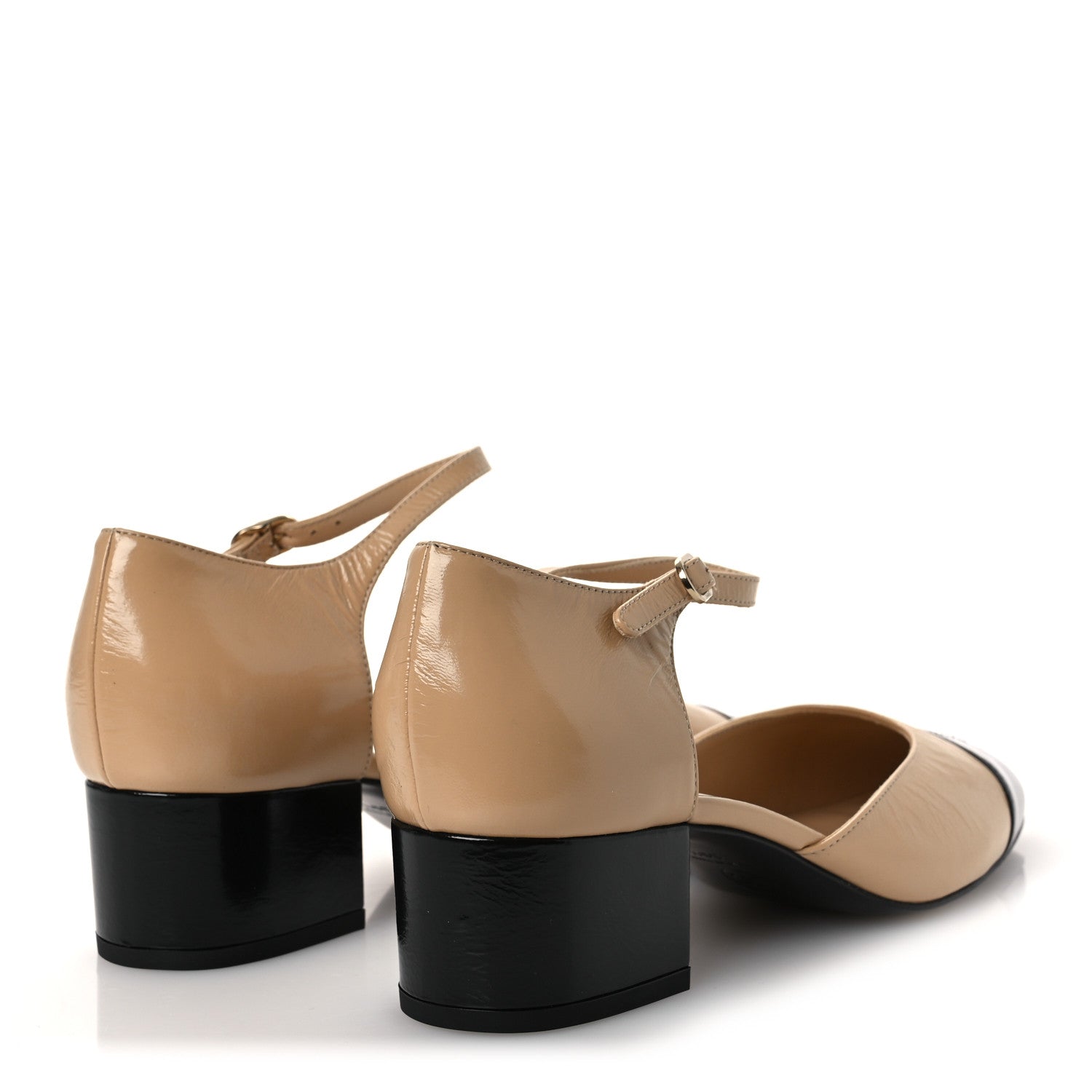 Chanel Shiny Lambskin CC Cap Toe Mary Janes Pumps 39.5 Beige Black 5 of 11