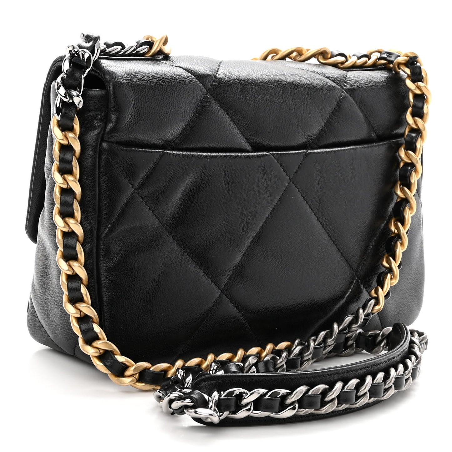Shiny Goatskin Quilted Medium Chanel 19 Flap Black