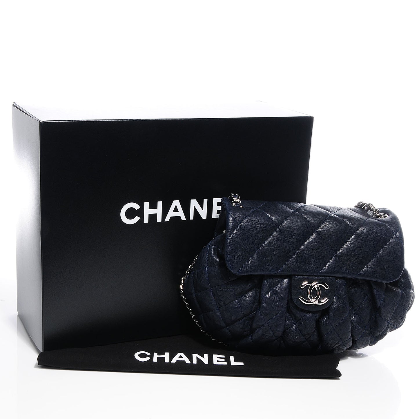 Calfskin Chain Around Medium Messenger Bag Navy