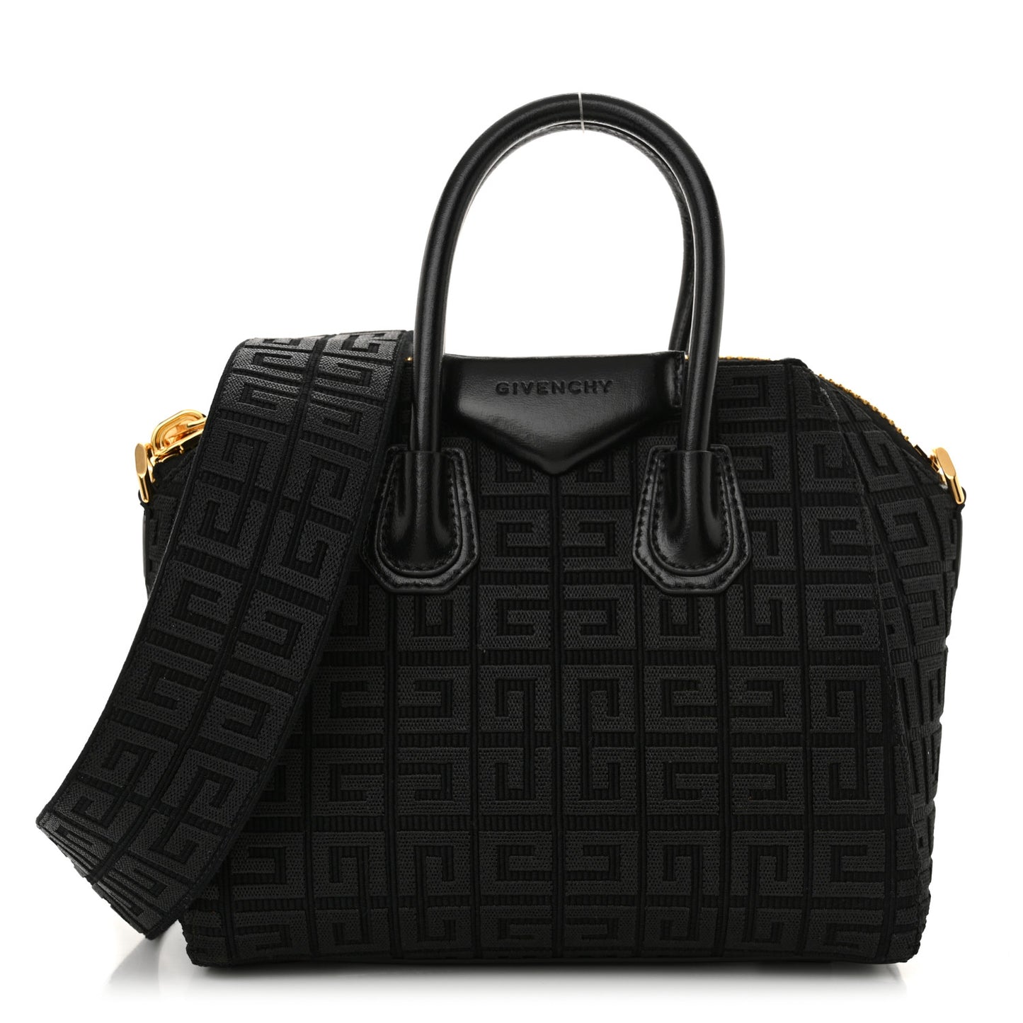 Calfskin Jacquard Fabric 4G Mini Antigona Black